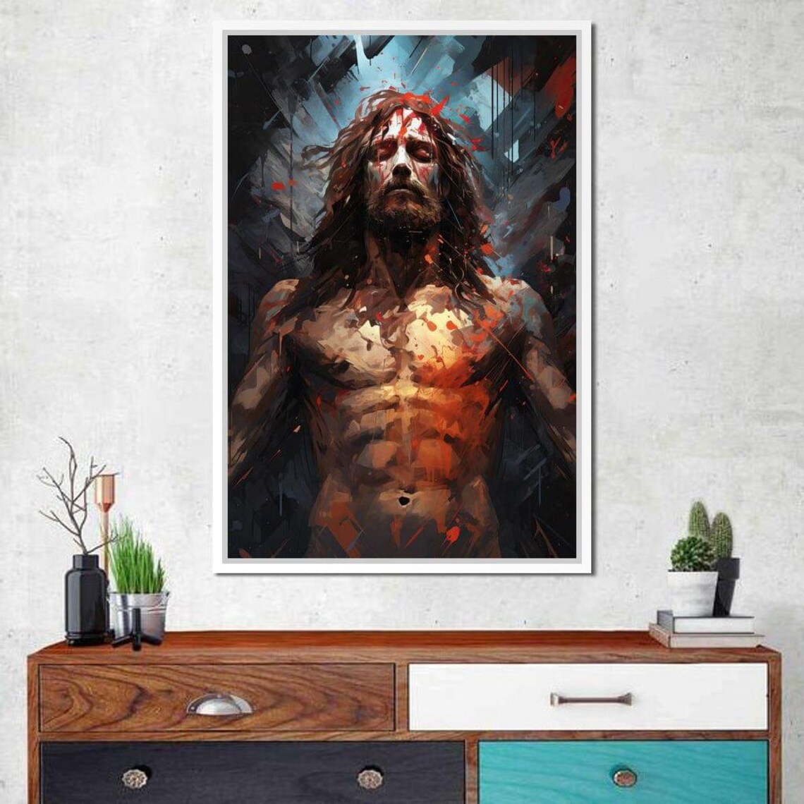 Shadows Of The Abyss Jesus Christ Red Splatter Sacred Poster - Image 3