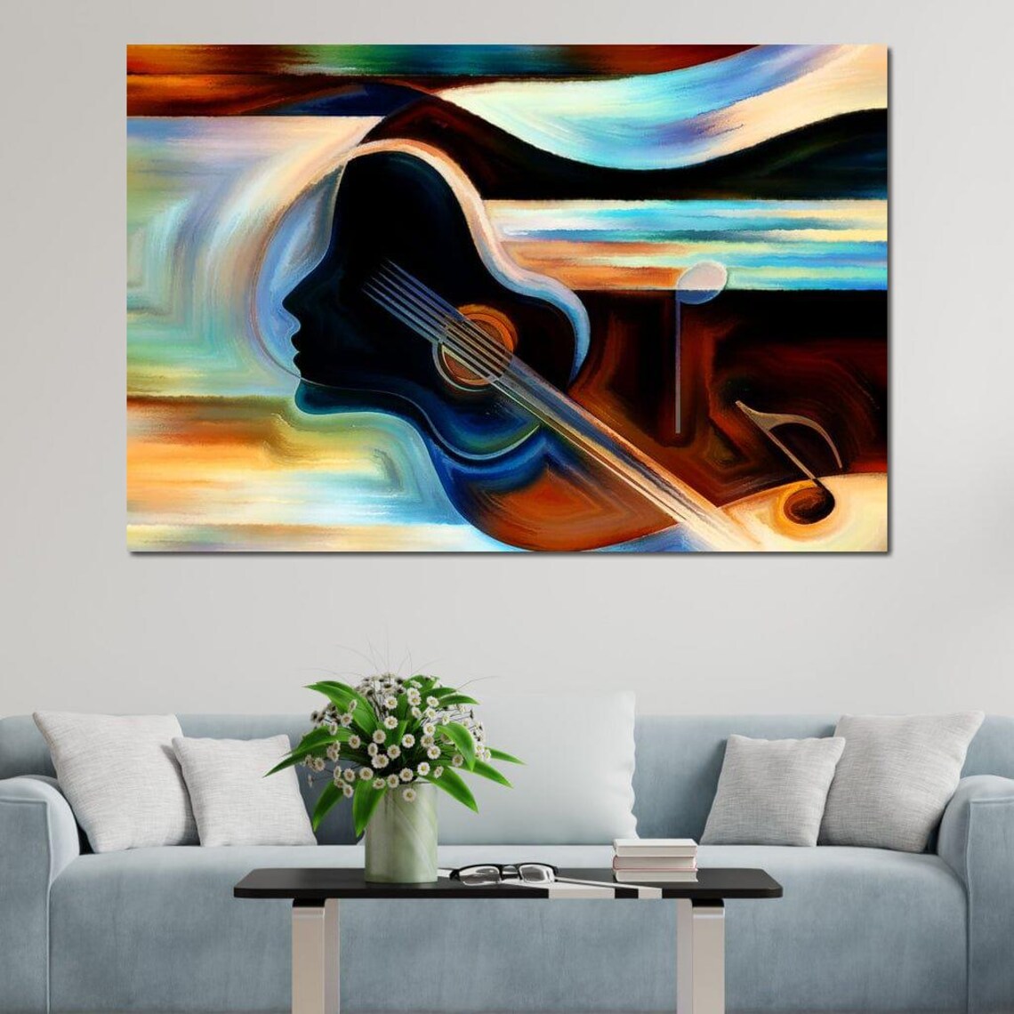 Musical Mind Guitar Silhouette Abstract Watercolor Psychedelic Art Poster - Image 4