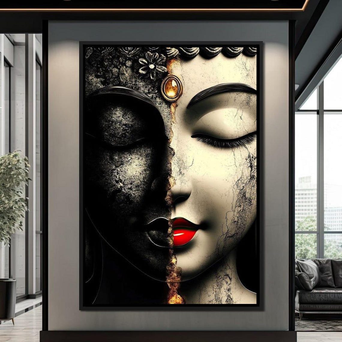 Buddha Zen Split Face Duality Serenity Black Gold Spiritual Art Poster - Image 4