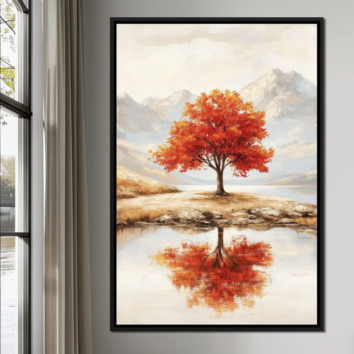 Fiery Autumn Tree Reflected In Still Mountain Lake Fall Scenery Poster - Image 4