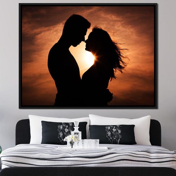 Couple By The Sunset Romantic Wall Art Love Decor Silhouette Art Sunset Photography Bedroom Decor By Nichecanvas