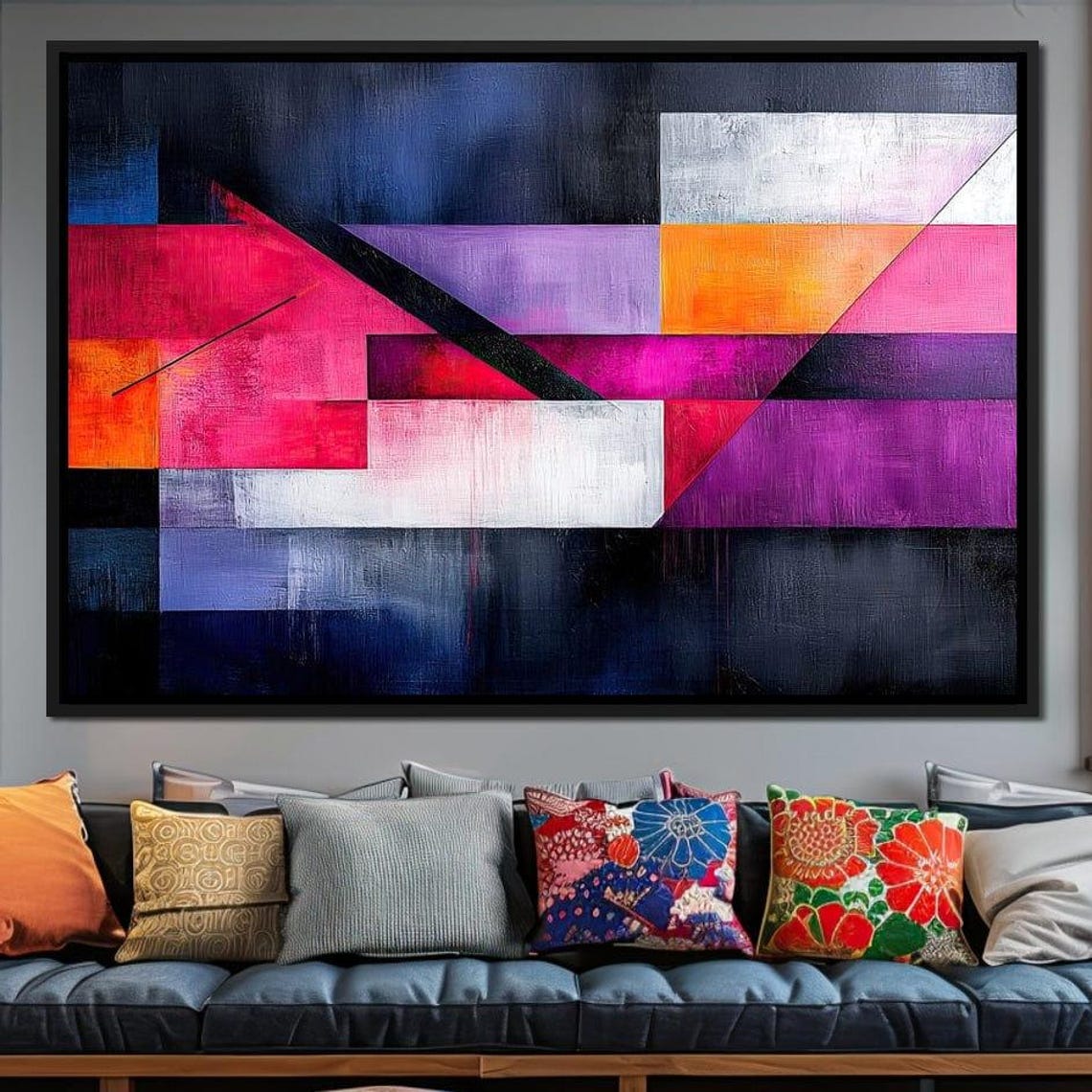 Magenta Purple Orange Geometric Blocks Bold Modern Abstract Art Print - Image 4