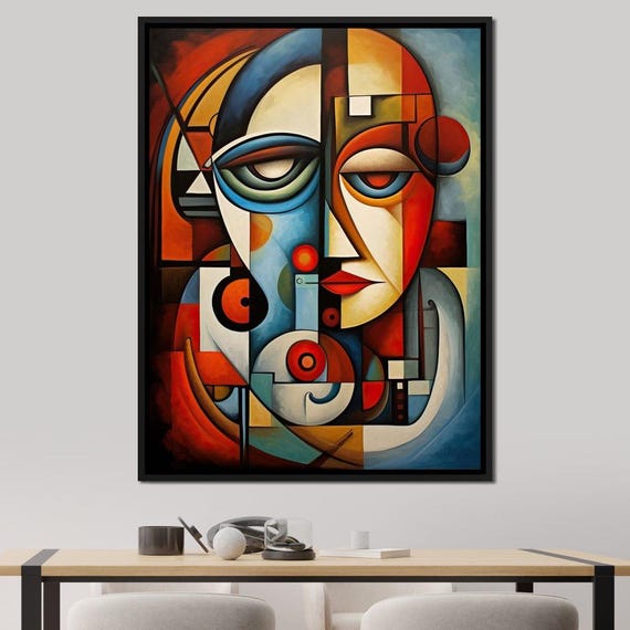 Brilliantly Cubist Abstract Geometric Art Colorful Portrait Contemporary Home Decor Bold Wall Art Print By Nichecanvas