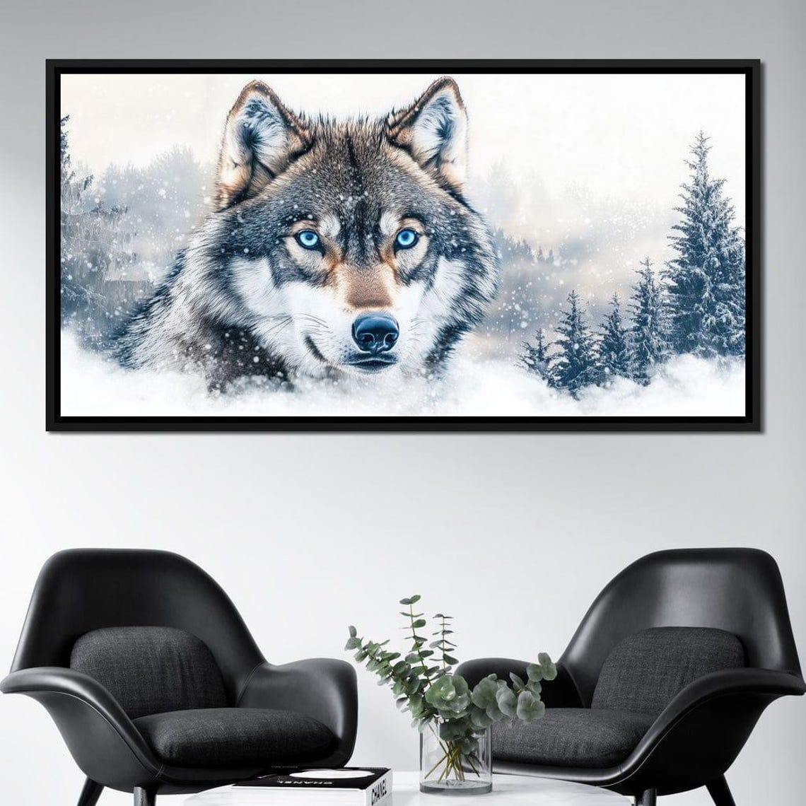 Blue Eyed Wolf Snowy Forest Winter Majestic Wildlife Animal Wall Print - Image 2