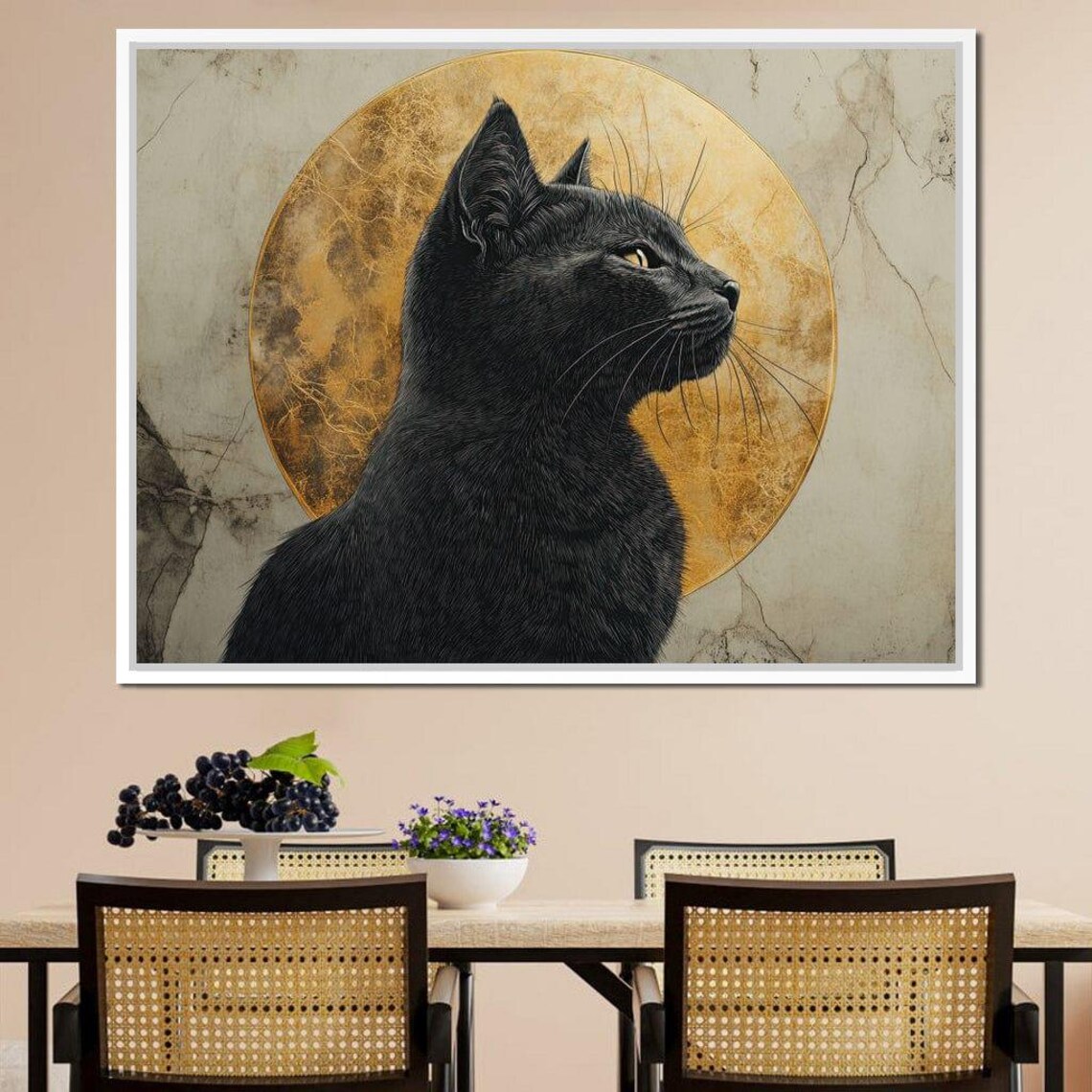 Black Cat Profile Golden Moon Halo Mystical Feline Portrait Wall Art Poster - Image 3