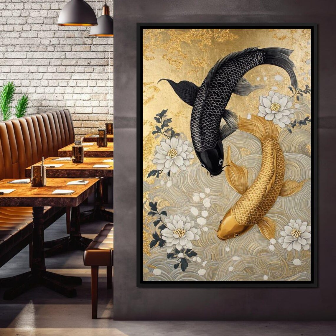 Koi Harmony With White Blossoms Art Print - Image 3