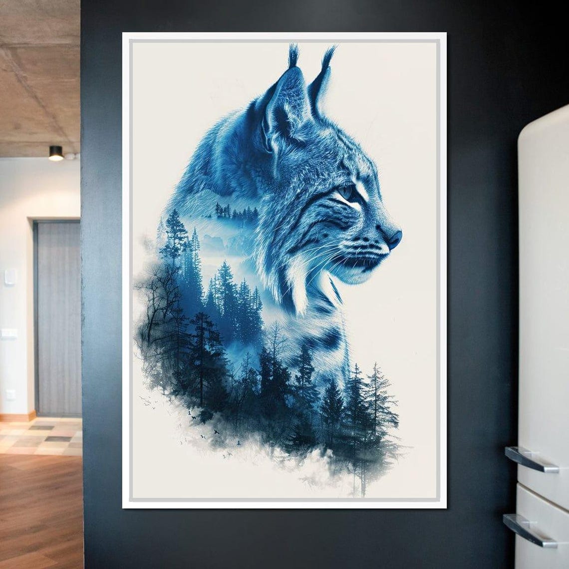Blue Lynx Portrait With Forest Double Exposure Wildlife Poster - Image 2