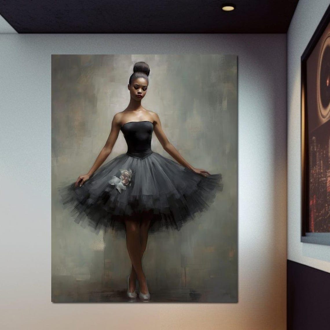 Elegant Ballerina Black Tutu Dance Oil Portrait Ballet Art Poster - Image 2