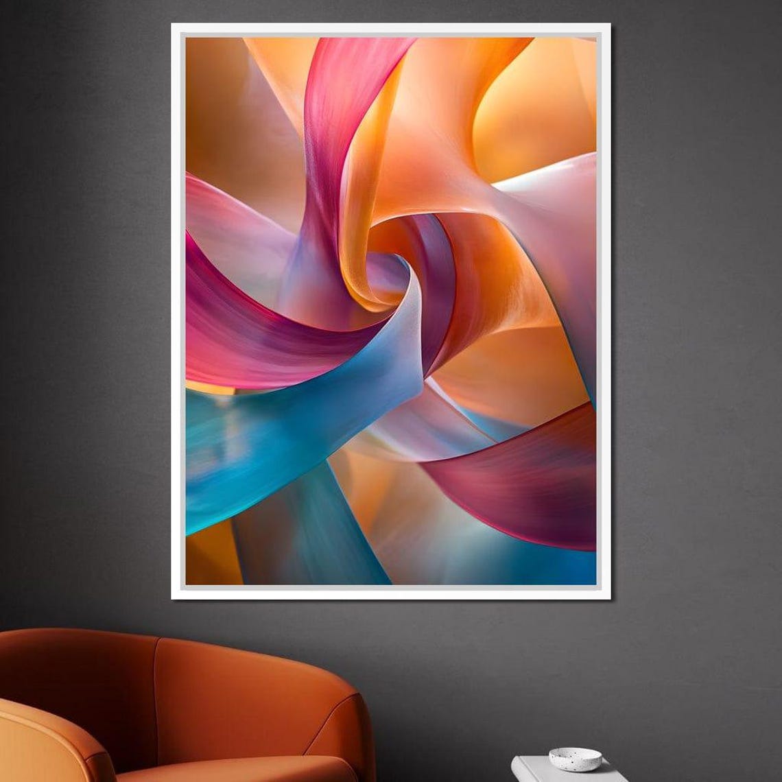 Flowing Pink Orange and Teal Silk Ribbons Modern Abstract Wall Poster - Image 4