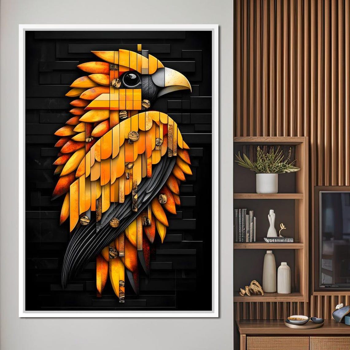 Golden Geometric Parrot Mosaic Tropical Bird Modern Decor Poster - Image 4