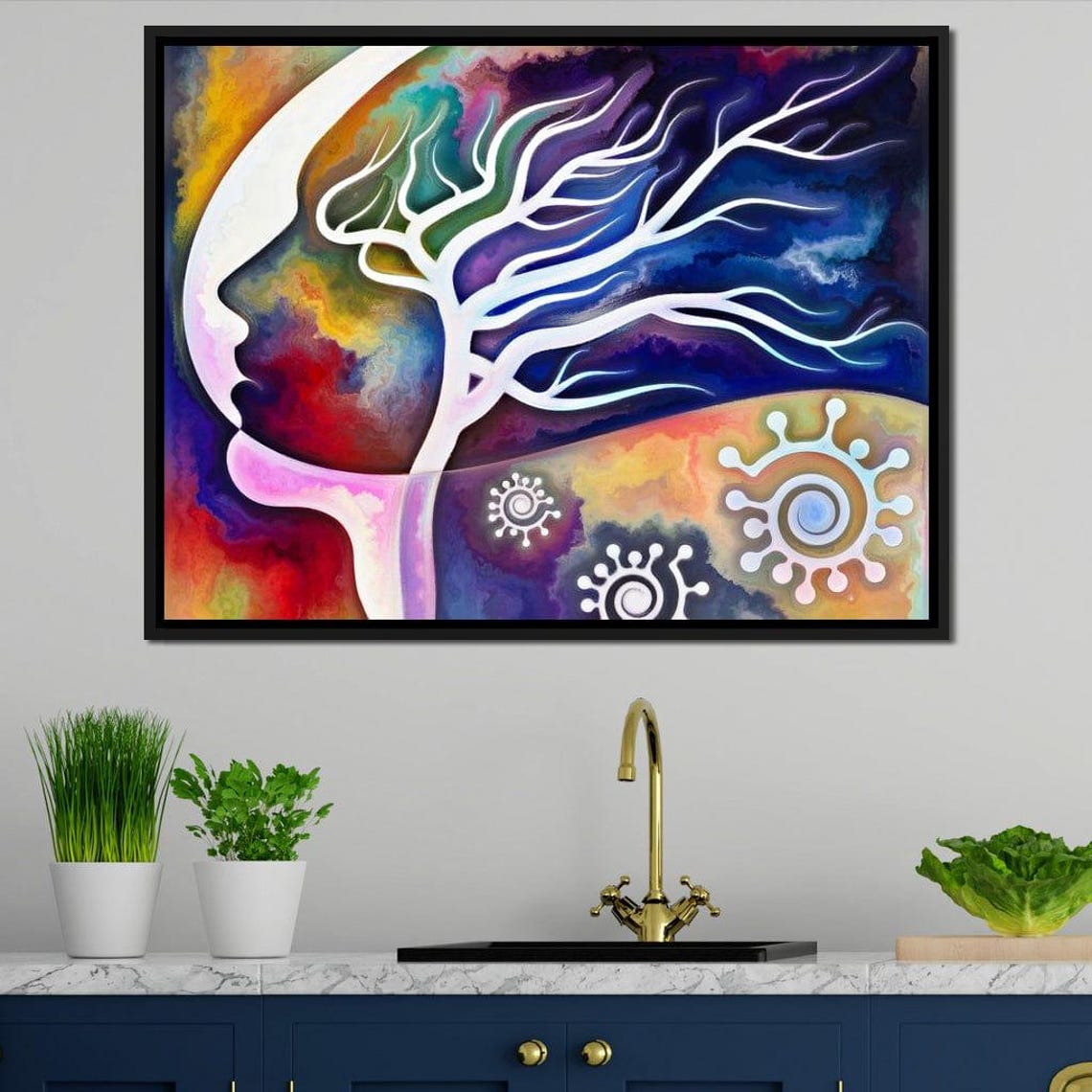 Tree Of Mind Growing From Face Silhouette Cosmic Colorful Art Poster - Image 2
