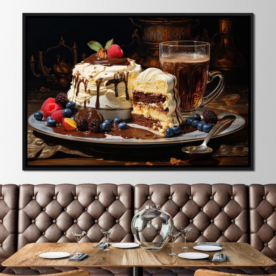 Chocolate Berry Layer Cake Coffee Dessert Still Life Kitchen Art Print - Image 4