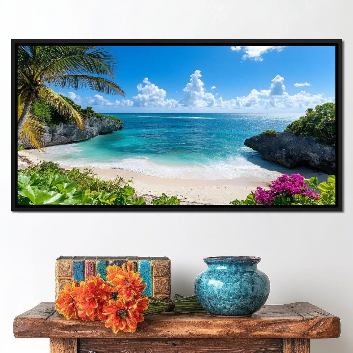 Tropical Beach Cove With Tall Palms And Turquoise Water Poster - Image 2