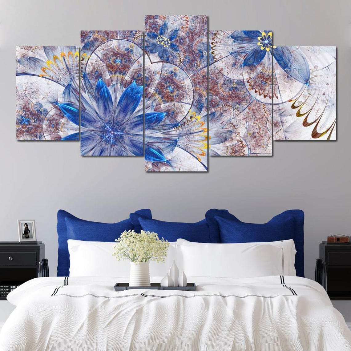 Blue Fractal Crystal Flower Delicate Digital Bloom Art Poster