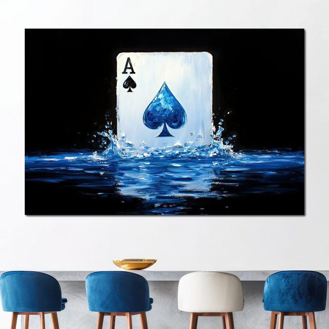 Ace Of Spades Blue Water Splash Oil Painting Poker Card Poster - Image 3