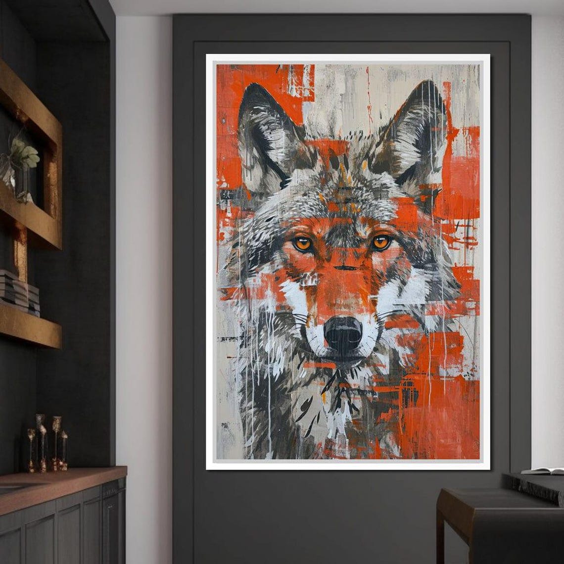 Urban Grey Wolf Bold Street Art Splatter Wildlife Portrait Poster - Image 2