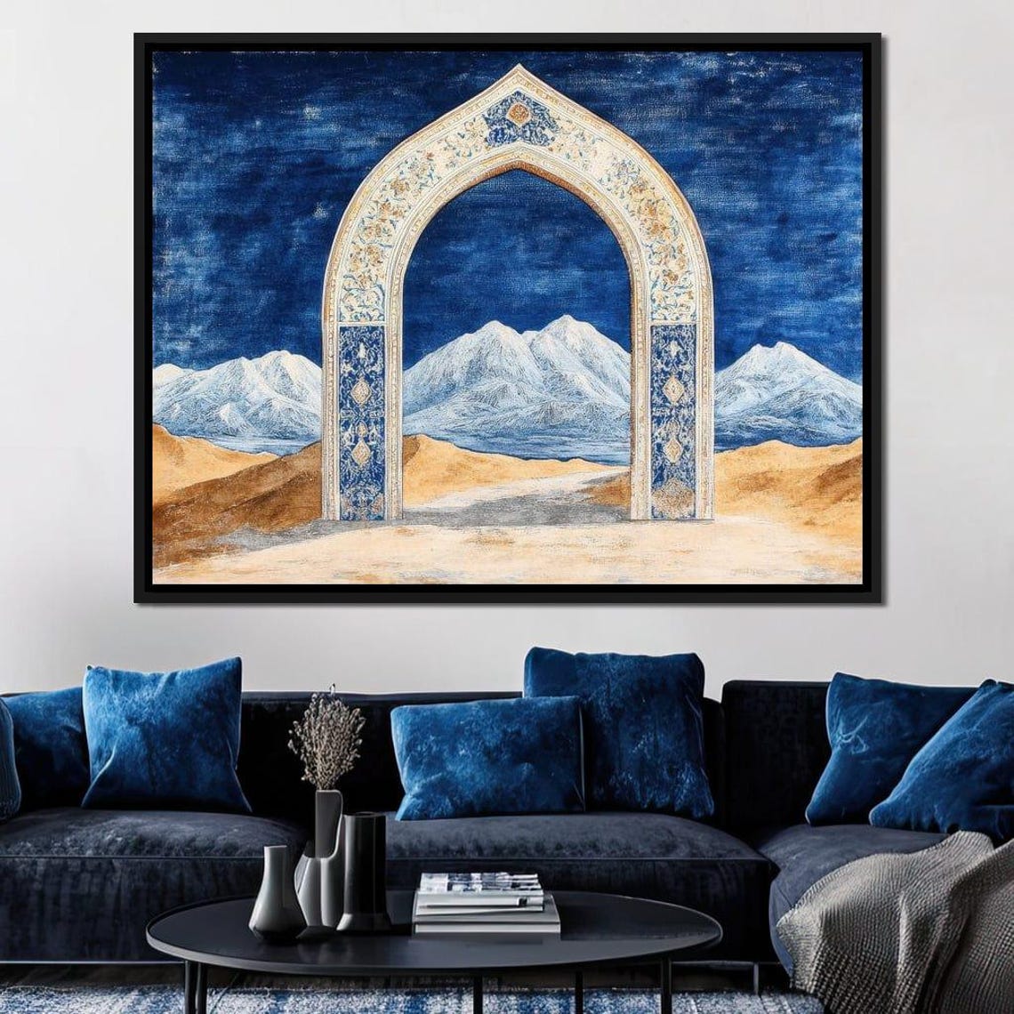 Majestic Archway Panorama Decorative Home Decor Islamic Arches Wall Art Blue Beige By Nichecanvas - Image 3
