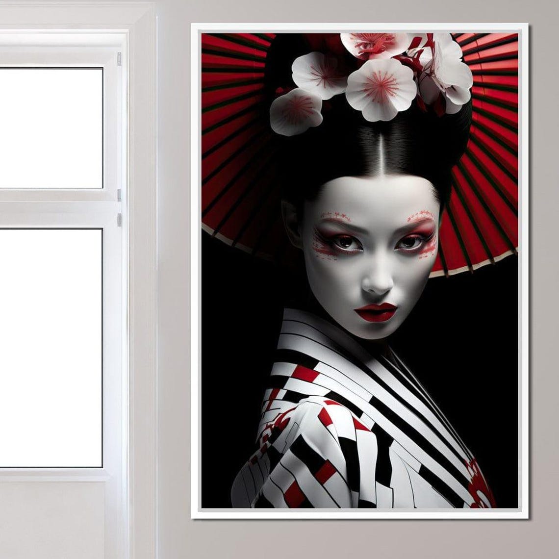 Geisha Portrait Red Parasol Japanese Beauty Art Print Asian Wall Decor - Image 4