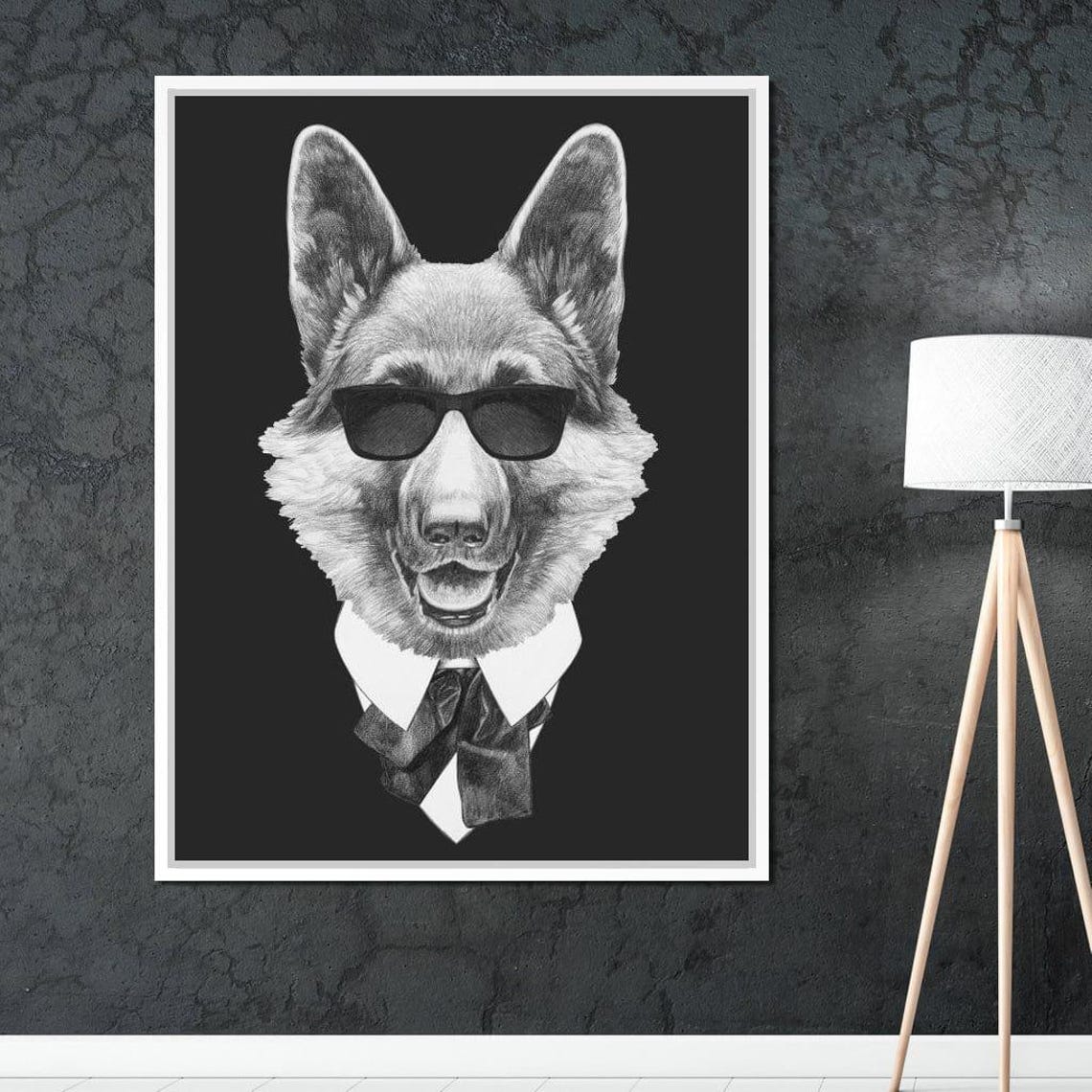 Dressed Up German Shepherd Sunglasses Suit Funny Cool Dog Portrait Art