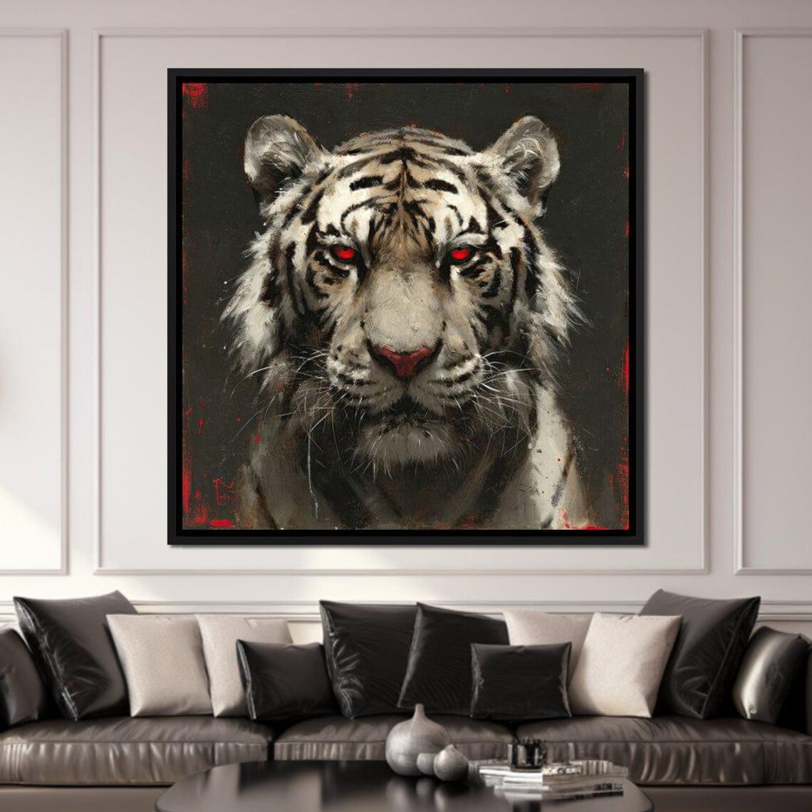 White Tiger Red Eyes Fierce Wildlife Portrait Dark Dramatic Animal Wall Poster - Image 4