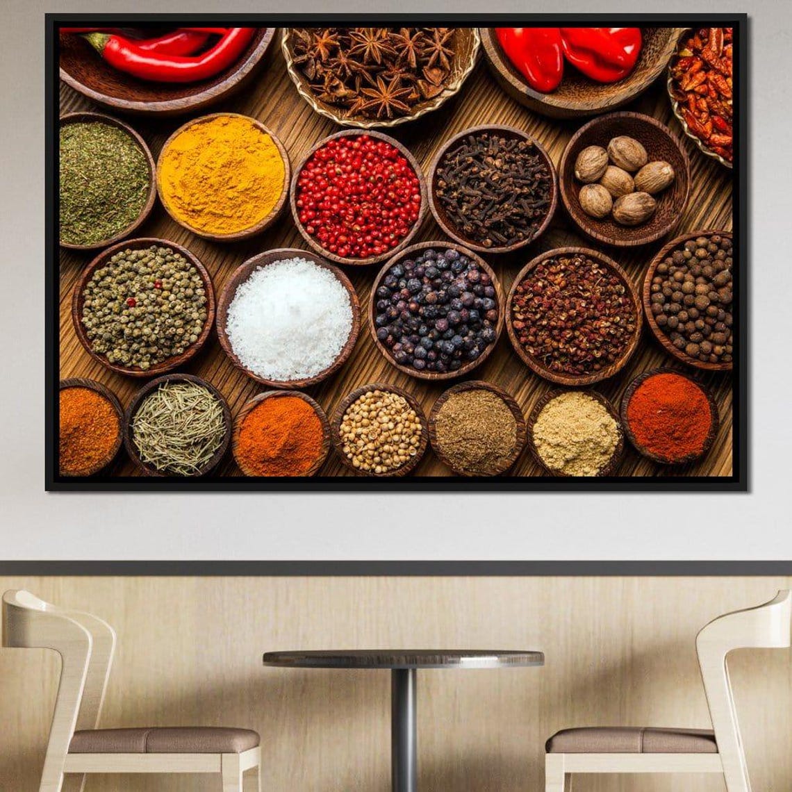 Colorful Spices In Wooden Bowls Overhead Gourmet Kitchen Art Poster