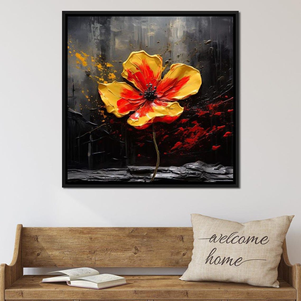 Amber Noir Blossom Burst Golden Flower Dark Splatter Art Poster - Image 3
