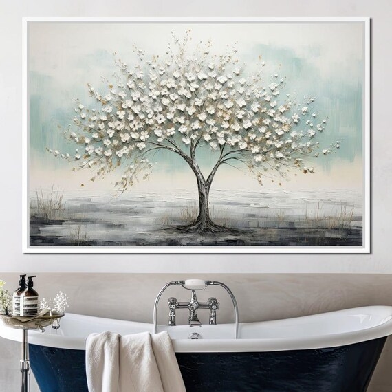 Flourishing Serenity Branches Nature Decor Green Gray Art Peaceful Tree Wall Art Calming Home Decor Minimalist By Nichecanvas
