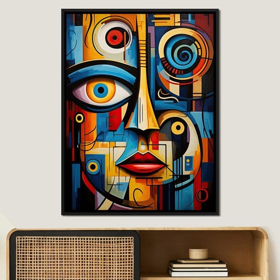 Cubist Reflections Colorful Modern Artwork Abstract Face Home Decor Vibrant Geometric Design Cubism Art By Nichecanvas
