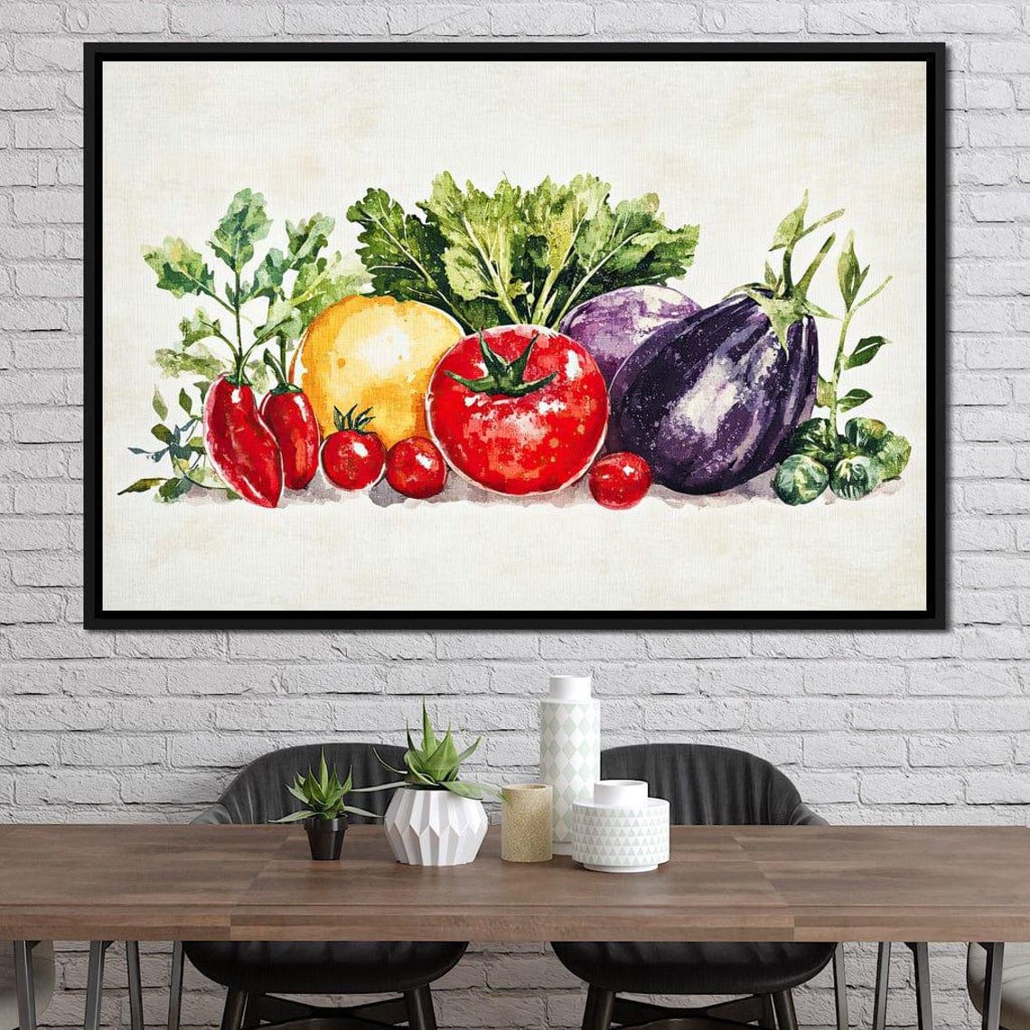 Watercolor Garden Harvest Tomato Eggplant Pepper Rustic Kitchen Art - Image 2