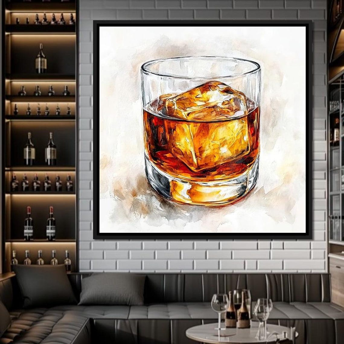 Whiskey Glass Watercolor On The Rocks Bourbon Bar Wall Art Print