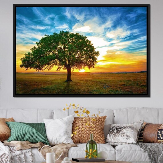 Sunrise Tree Nature Decor Landscape Print Tranquil Art Outdoor Scene Colorful Sky Peaceful Wall Artwork By Nichecanvas