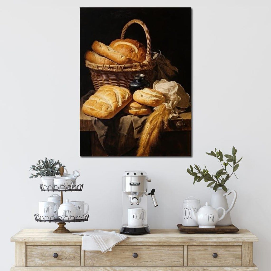 Rustic Bread Basket Loaves Still Life Kitchen Bakery Wall Art Poster - Image 3