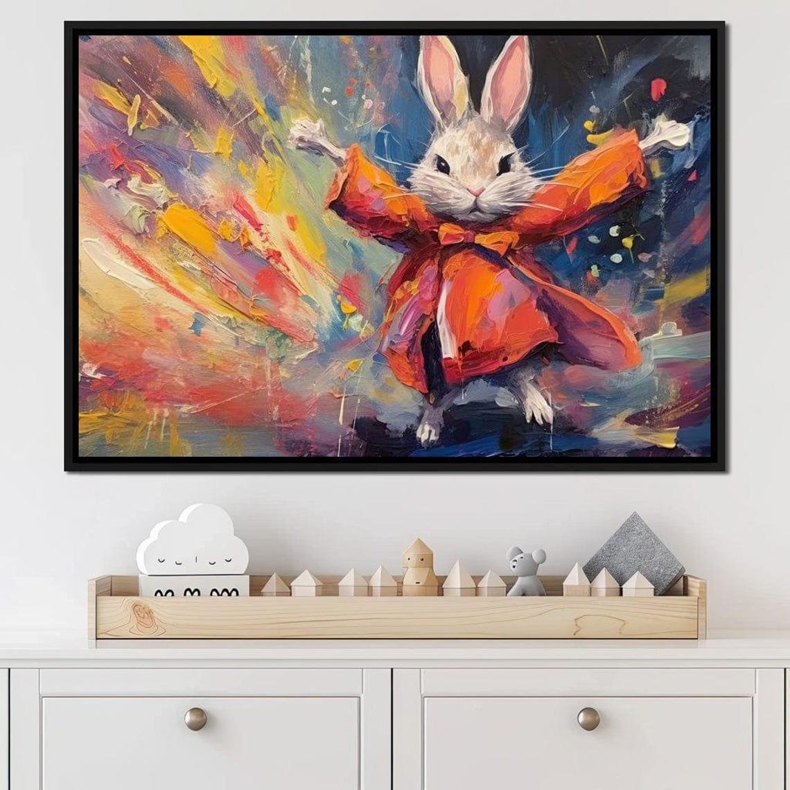 Dancing Rabbit Red Robe Vivid Colorful Kids Room Art Bunny Poster - Image 4