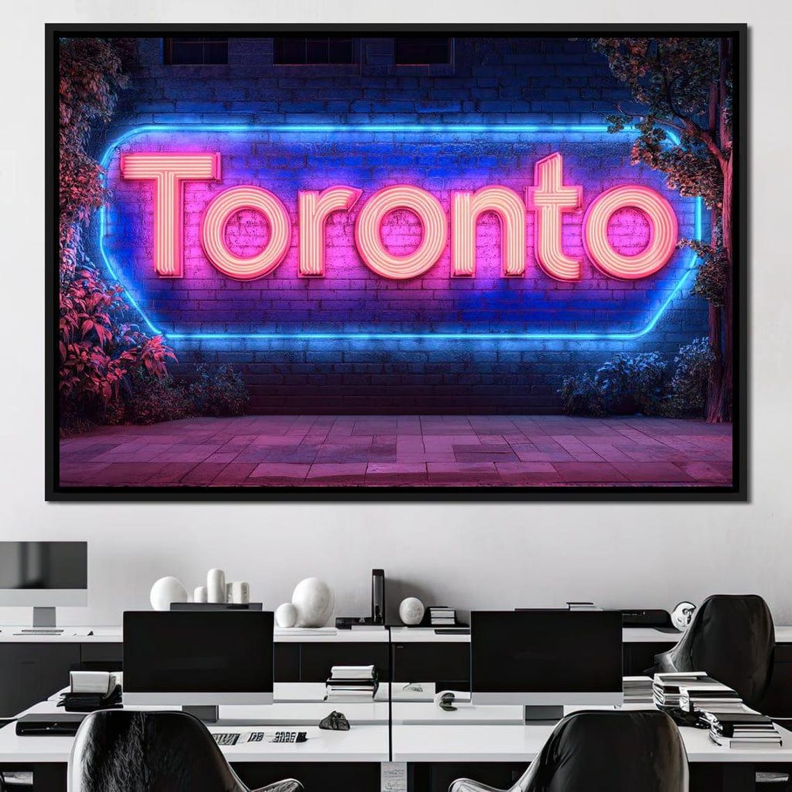 Toronto Pink Blue Neon Sign Brick Wall Night City Typography Poster - Image 2