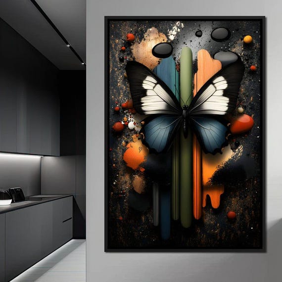 Butterfly Dreamscape Fusion Modern Whimsical Home Decor Black Gray Butterfly Art Abstract Nature Wall Art By Nichecanvas