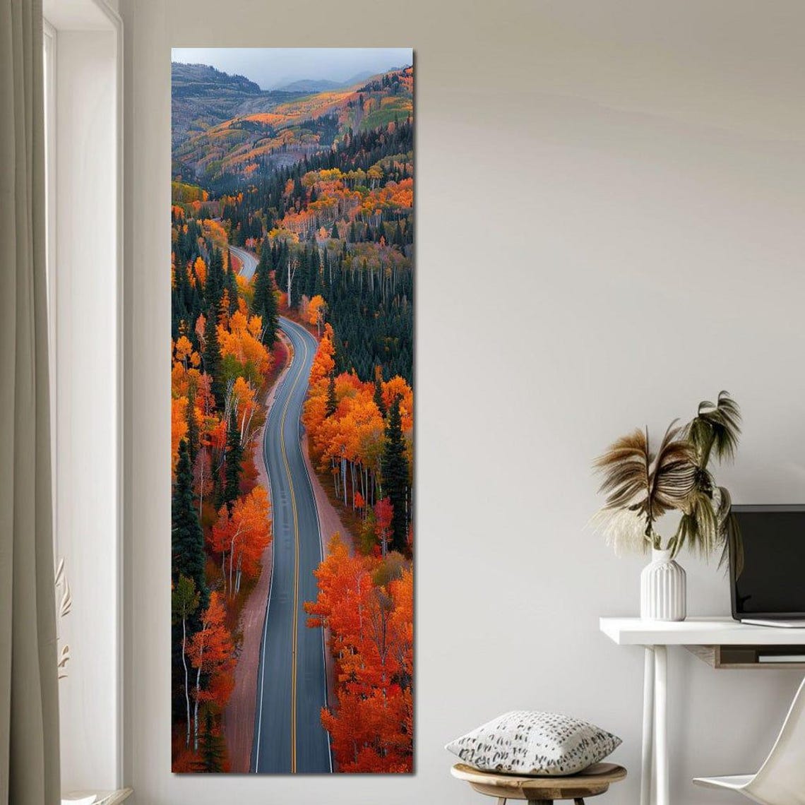 Aerial Autumn Forest Winding Road Orange Fall Foliage Scenic Poster - Image 3