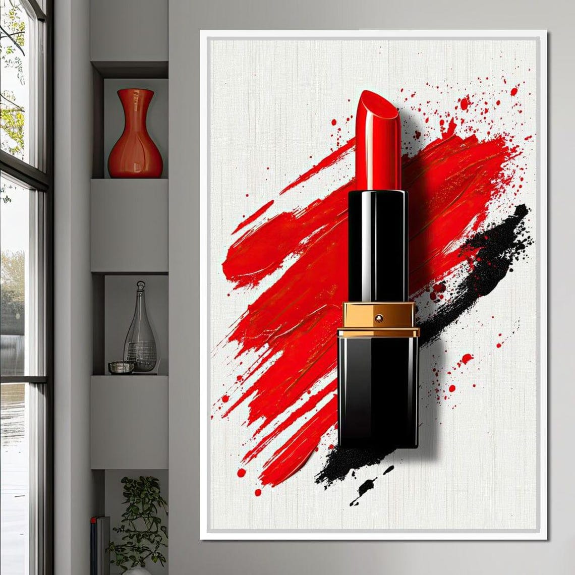 Lipstick Essence Bold Expression Vibrant Modern Wall Art Beauty Home Decor Red Black By Nichecanvas - Image 3