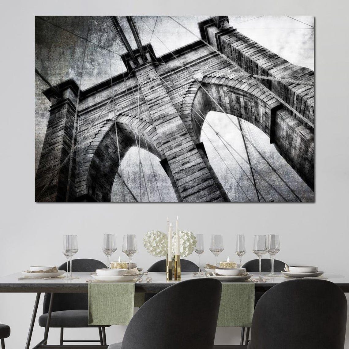 Brooklyn Bridge Stone Tower Arches Black White NYC Architecture Poster - Image 3
