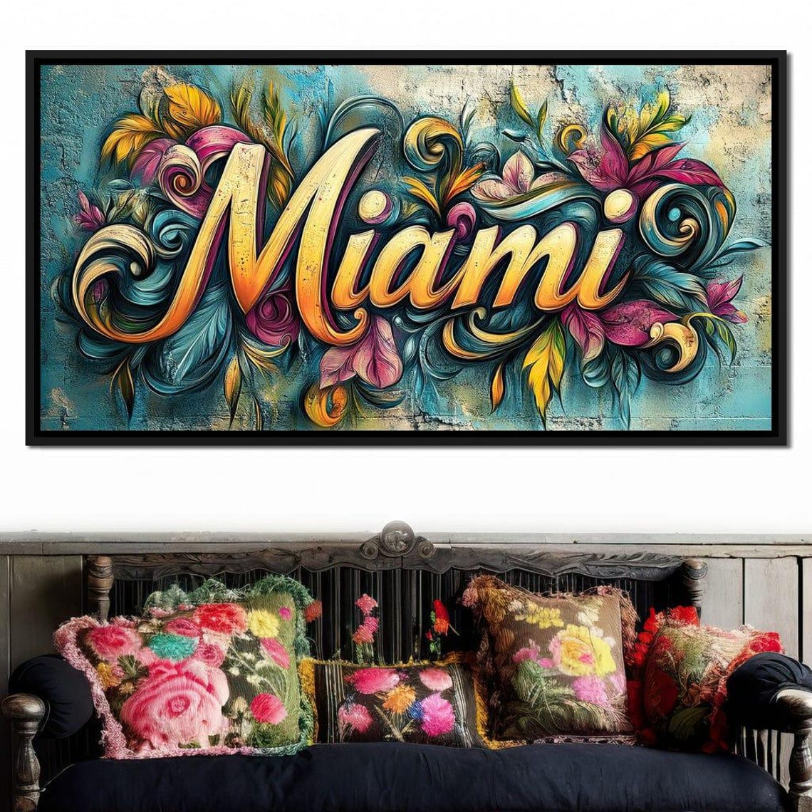 Miami Gold Script Tropical Floral Swirl Colorful Typography Art Poster - Image 2