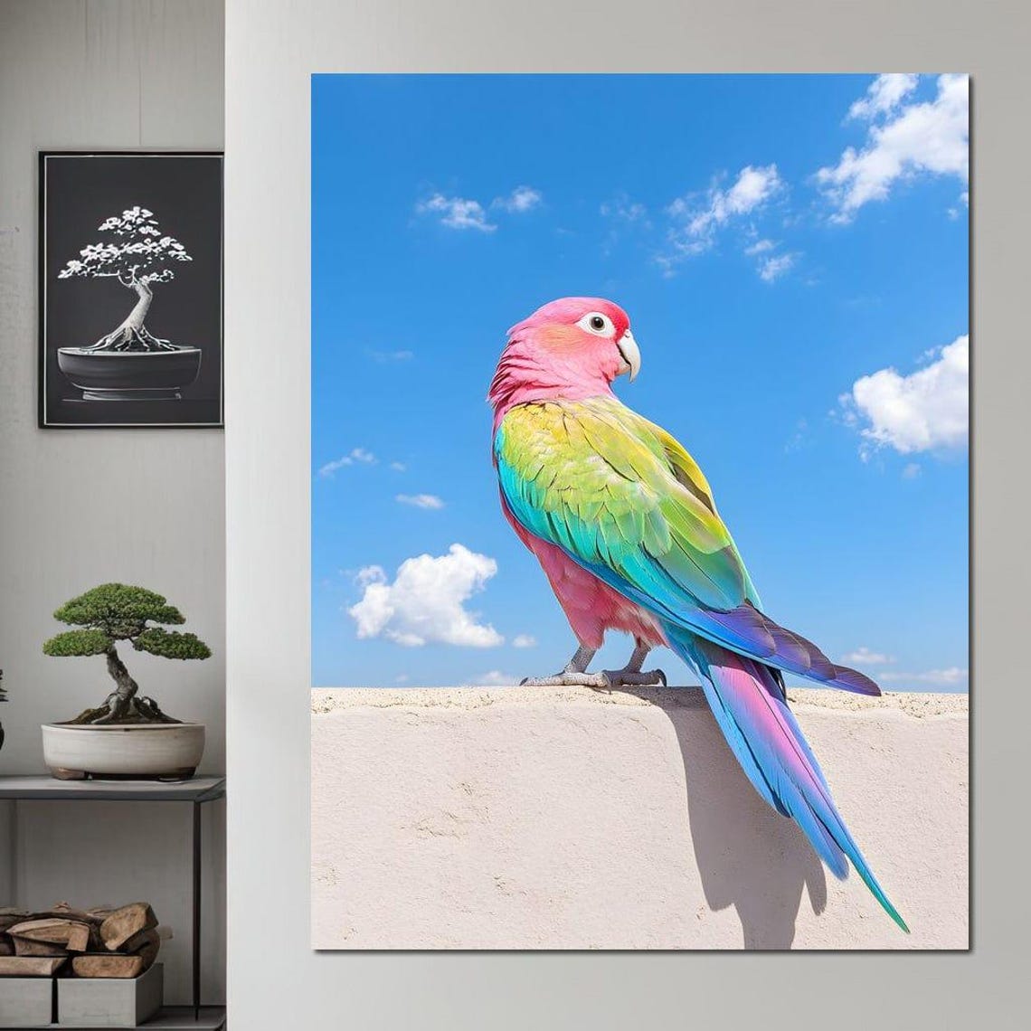 Vibrant Pink Parrot Perched On A Wall Under A Blue Sky Poster - Image 3