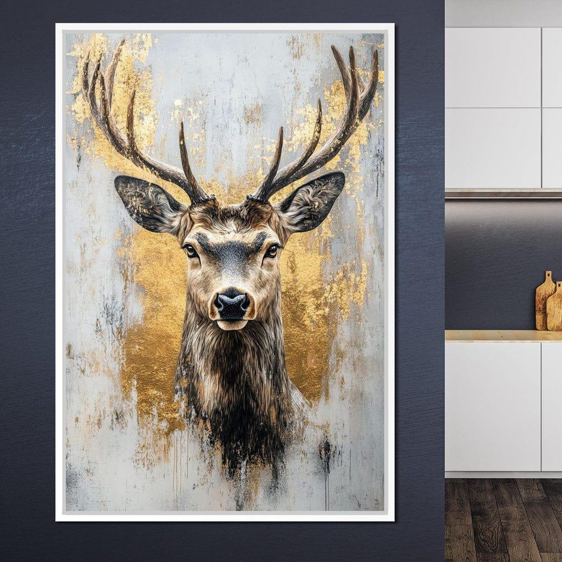 Golden Deer Stag Portrait Gold Leaf Background Elegant Wildlife Poster - Image 4