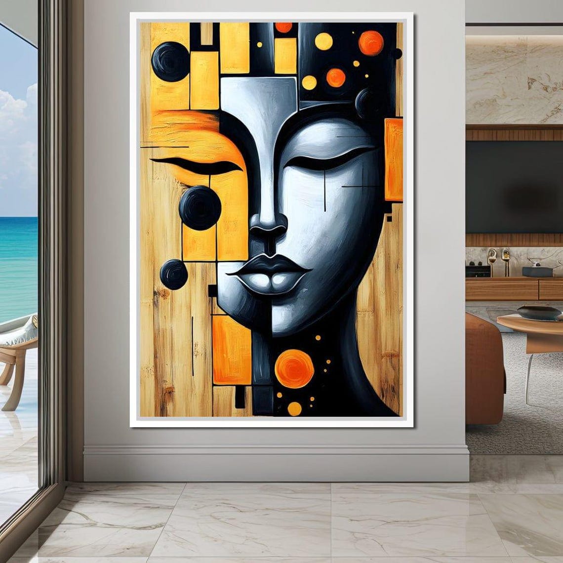 Solar Radiance Reflection Buddha Abstract Art Modern Home Decor Zen Spiritual Painting Black Gold Wall By Nichecanvas - Image 3