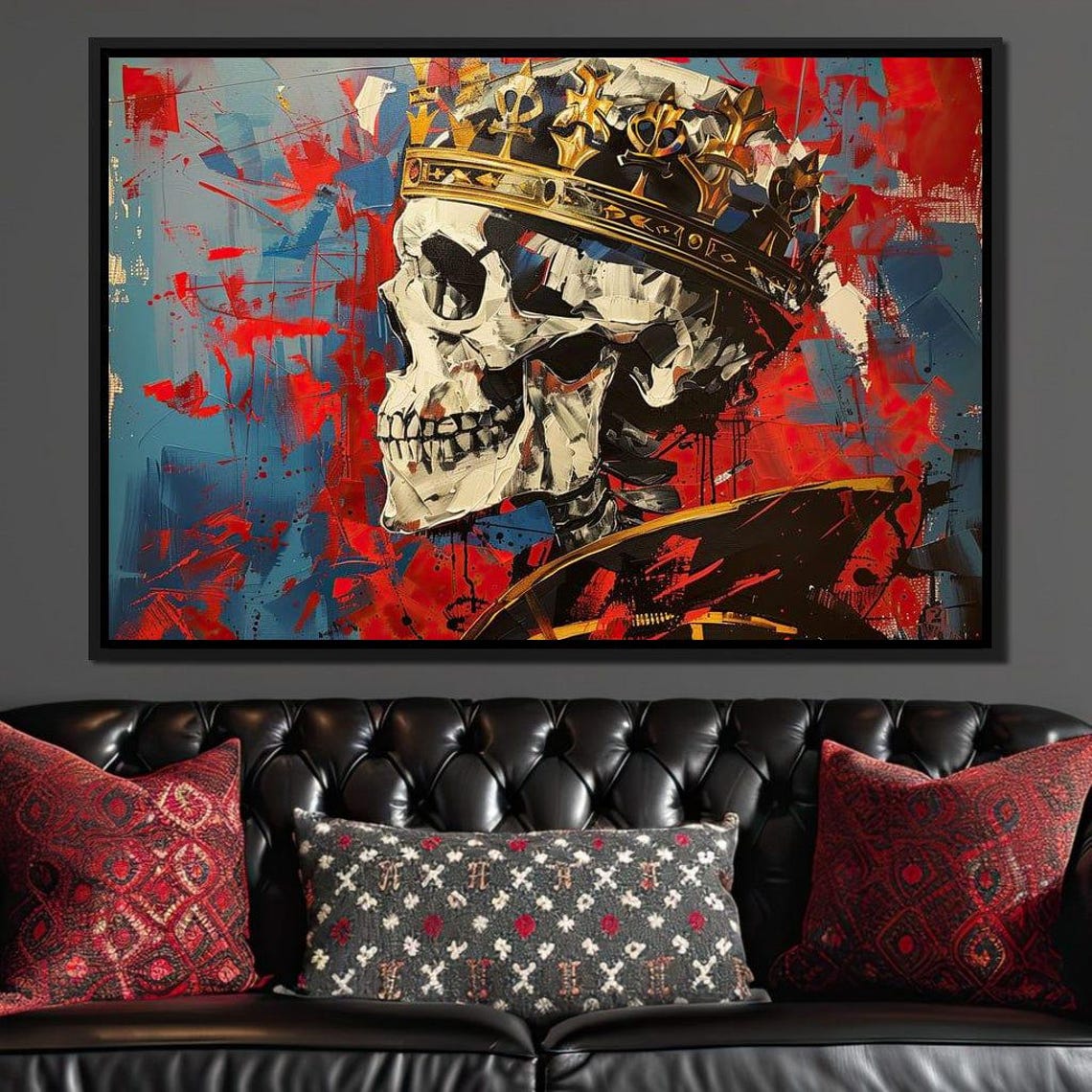 Crowned Skull King Dark Fantasy Red Blue Gothic Wall Art Poster