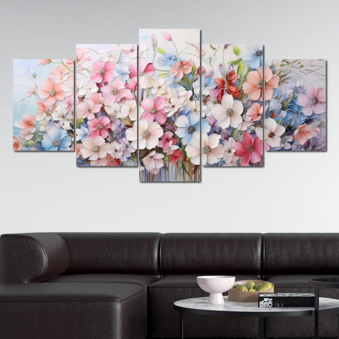 Pastel Wildflowers Multi Panel Canvas Set Pink Blue Floral Wall Art - Image 4