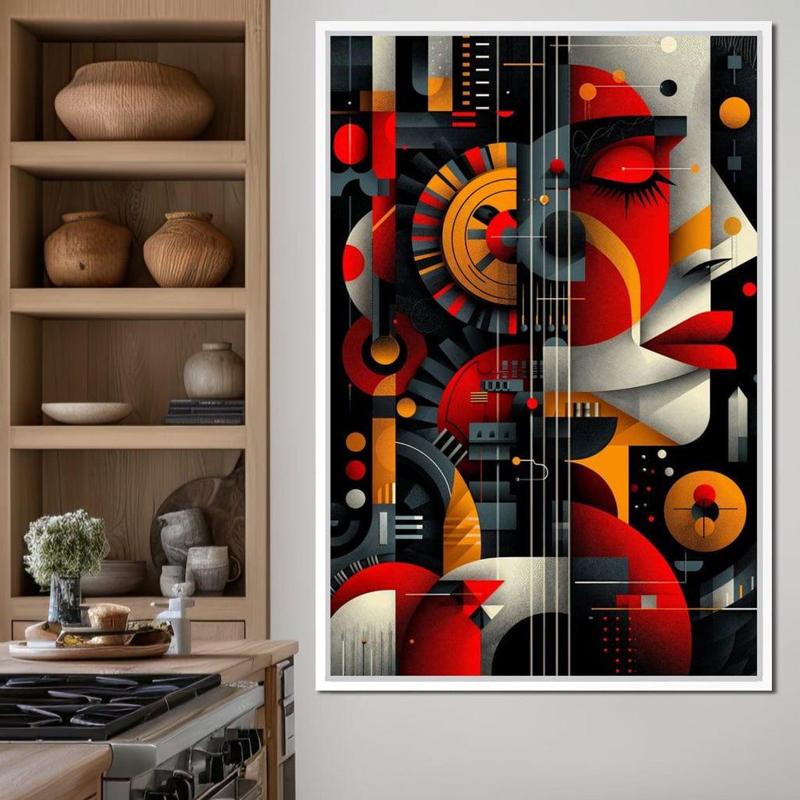 Geometric Woman Profile Art Deco Style Bold Red Black Gold Wall Poster - Image 2