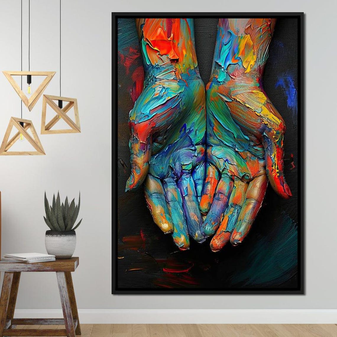 Embrace Of Chromatic Hues Painted Hands Vibrant Abstract Poster