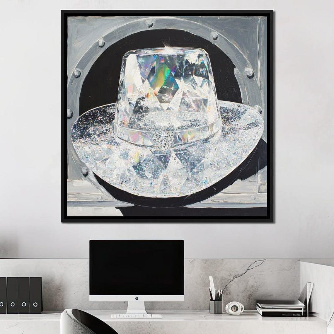 Crystal Diamond Cowboy Hat Sparkly Silver Glam Western Hat Wall Poster - Image 2