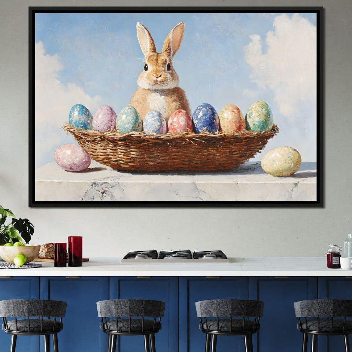 Easter Bunny with a Basket of Hand Painted Colorful Eggs Poster - Image 2