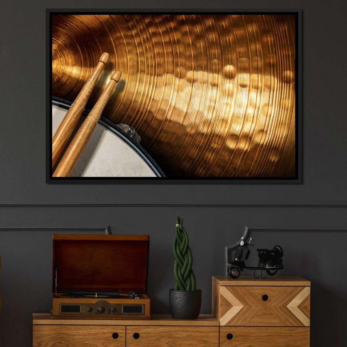 Golden Cymbal Drumsticks Close Up Percussion Music Photography Wall Poster