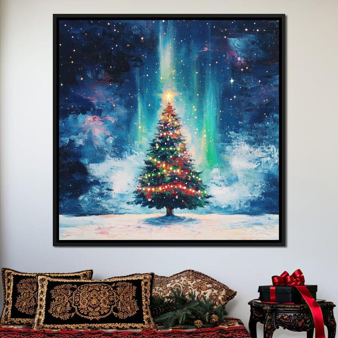 Lit Christmas Tree Under The Northern Lights Night Sky Poster - Image 4